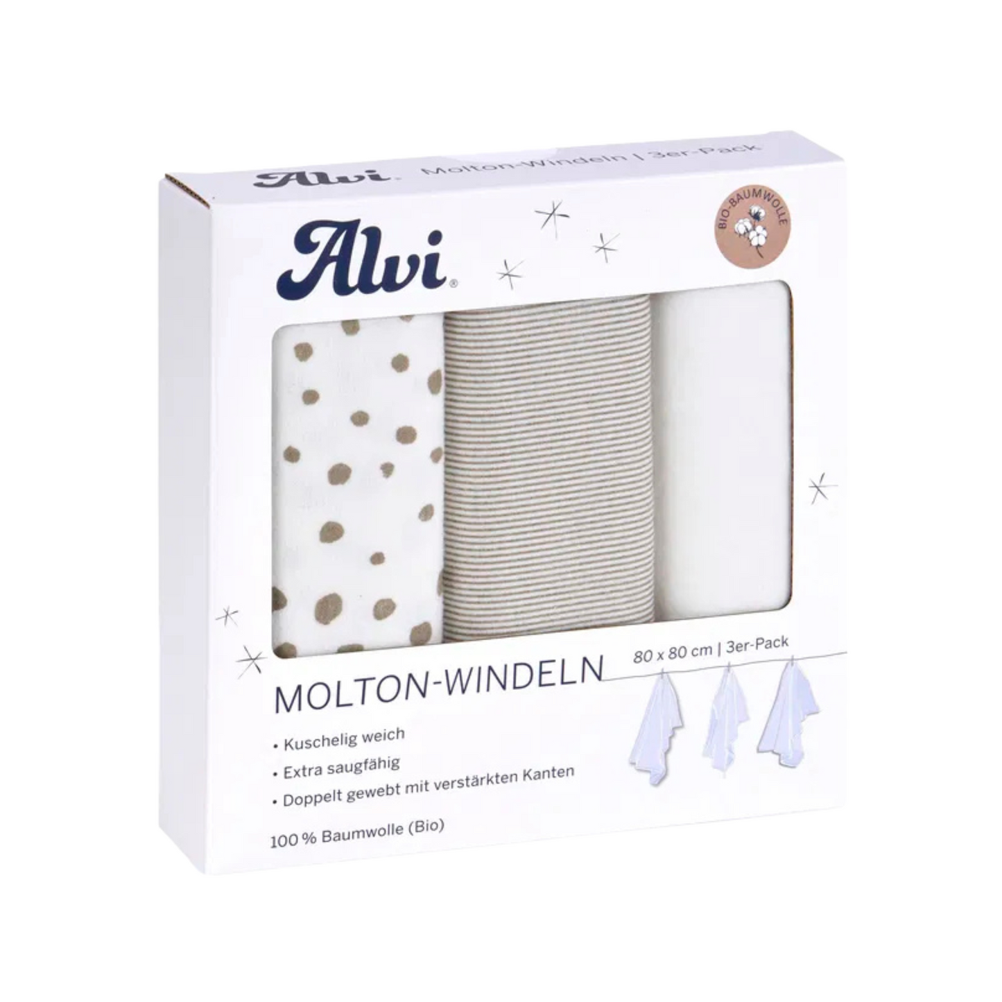 ALVI Molton-Windeln 3er Pack 80x80