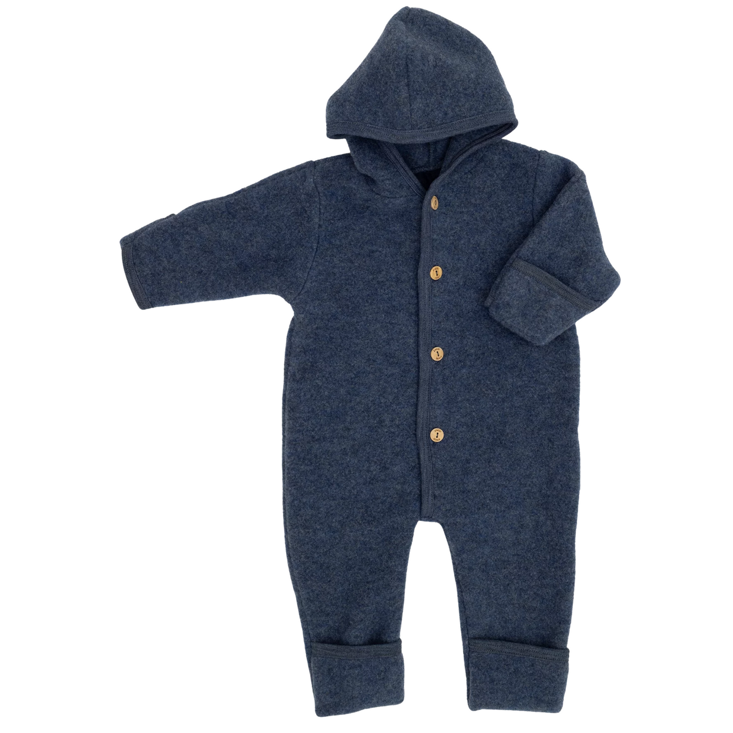 Engel Overall mit Kapuze und Holzknöpfen Blau melange