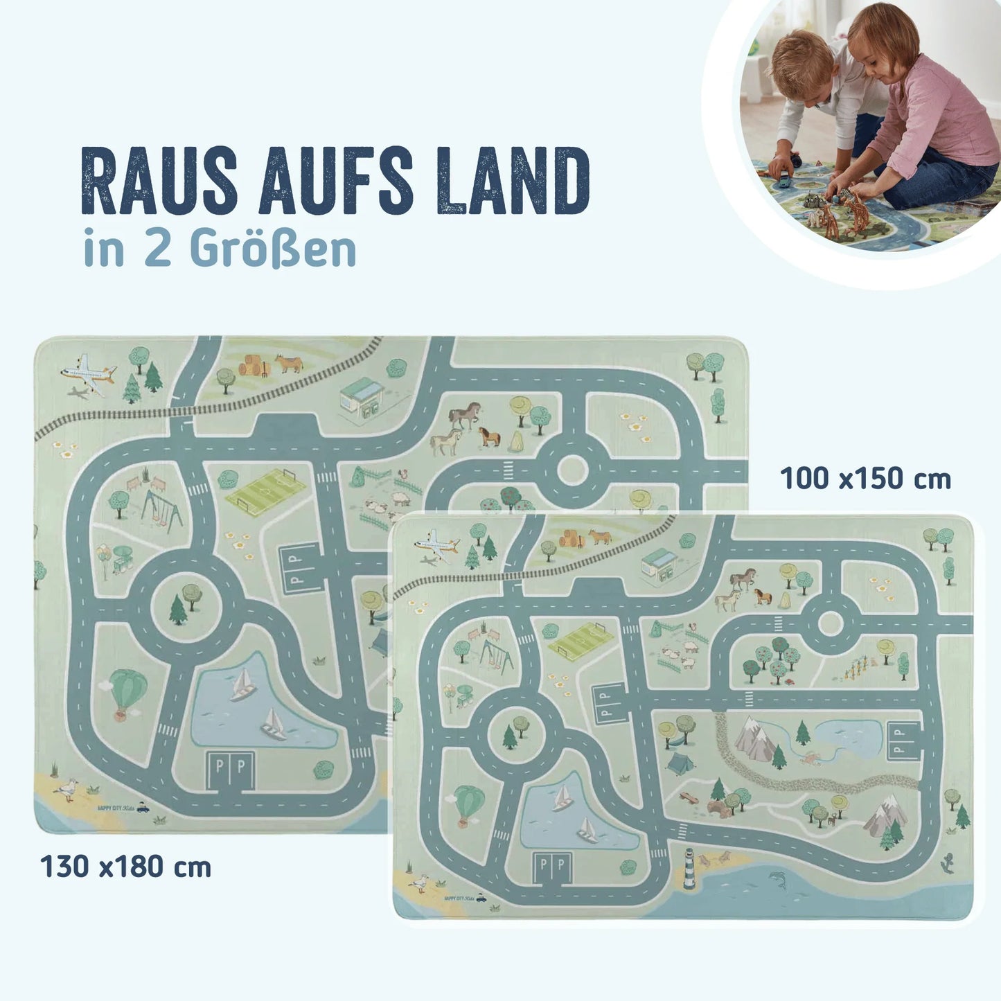 HappyCityKids Spielteppich Raus aufs Land 130 x 180 cm