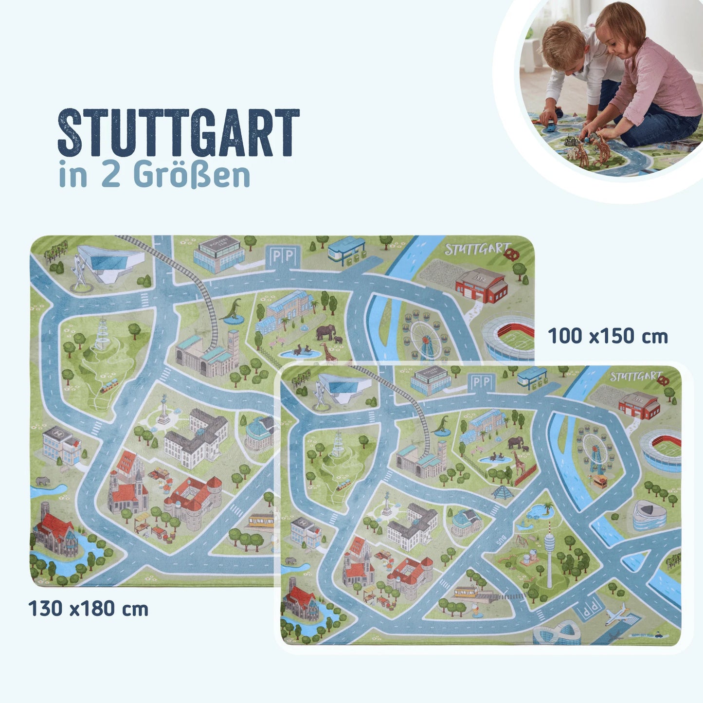 HappyCityKids Spielteppich Stuttgart L 130 x 180 cm