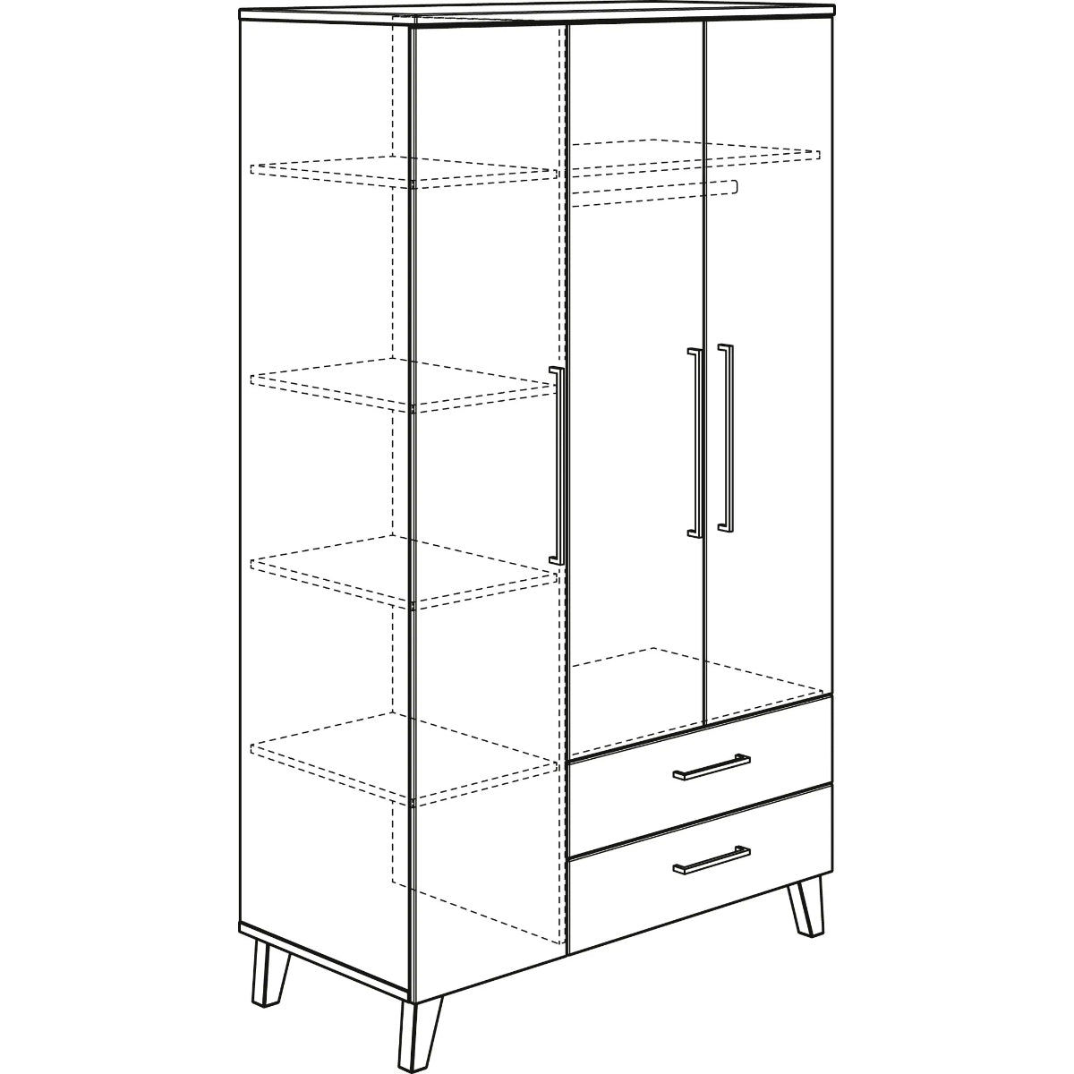 Paidi OSCAR Kleiderschrank 3-Türen 2 Schubladen - Kreideweiß/Eiche-Nebraska