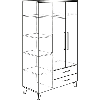 Paidi OSCAR Kleiderschrank 3-Türen 2 Schubladen - Kreideweiß/Eiche-Nebraska